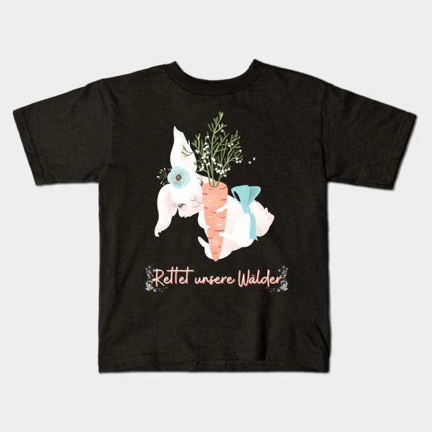 Hase Möhre Wald Retten Prinzessin Blumen Süß Kids T-Shirt by Maggini Art